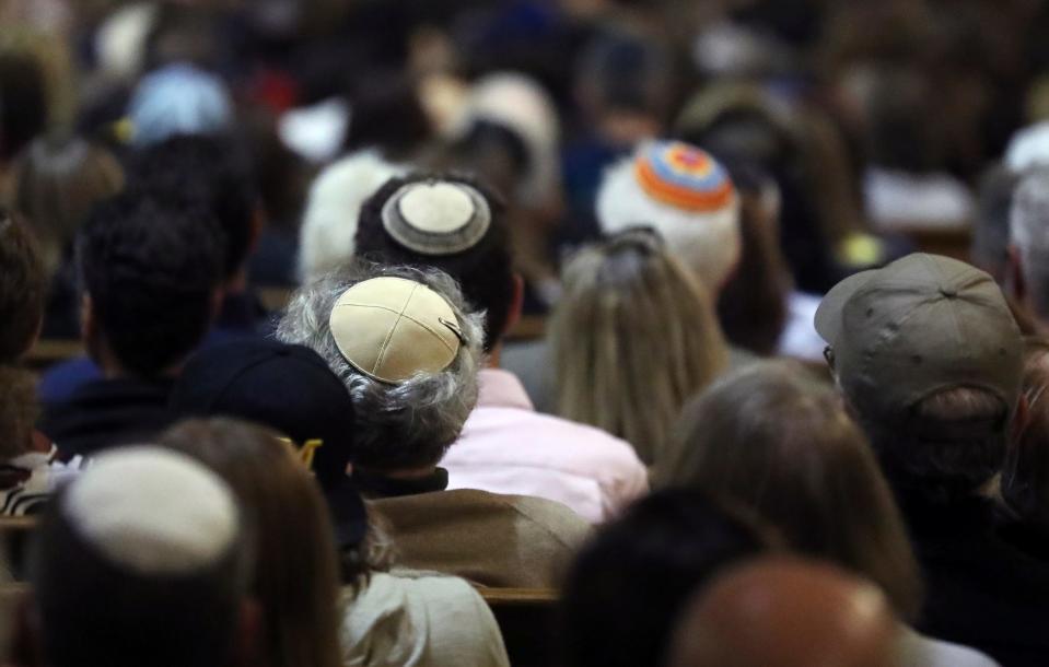 Thousands of members of the Jewish faith and their supporters gathered at Congregation Shaarey Zedek on Monday, Oct. 9, 2023, for a rally in support of Israel after an attack by Hamas began over the weekend.