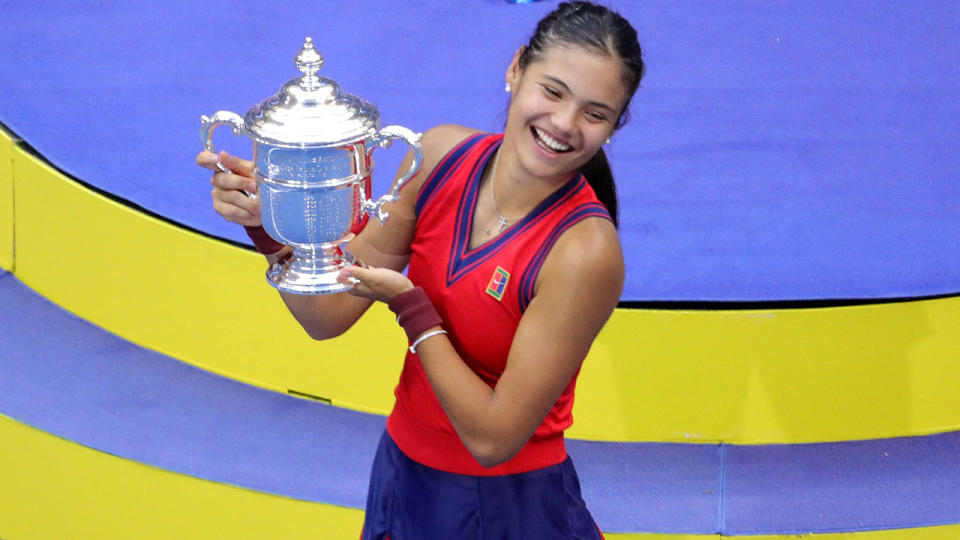 Emma Raducanu, pictured here after winning the US Open.