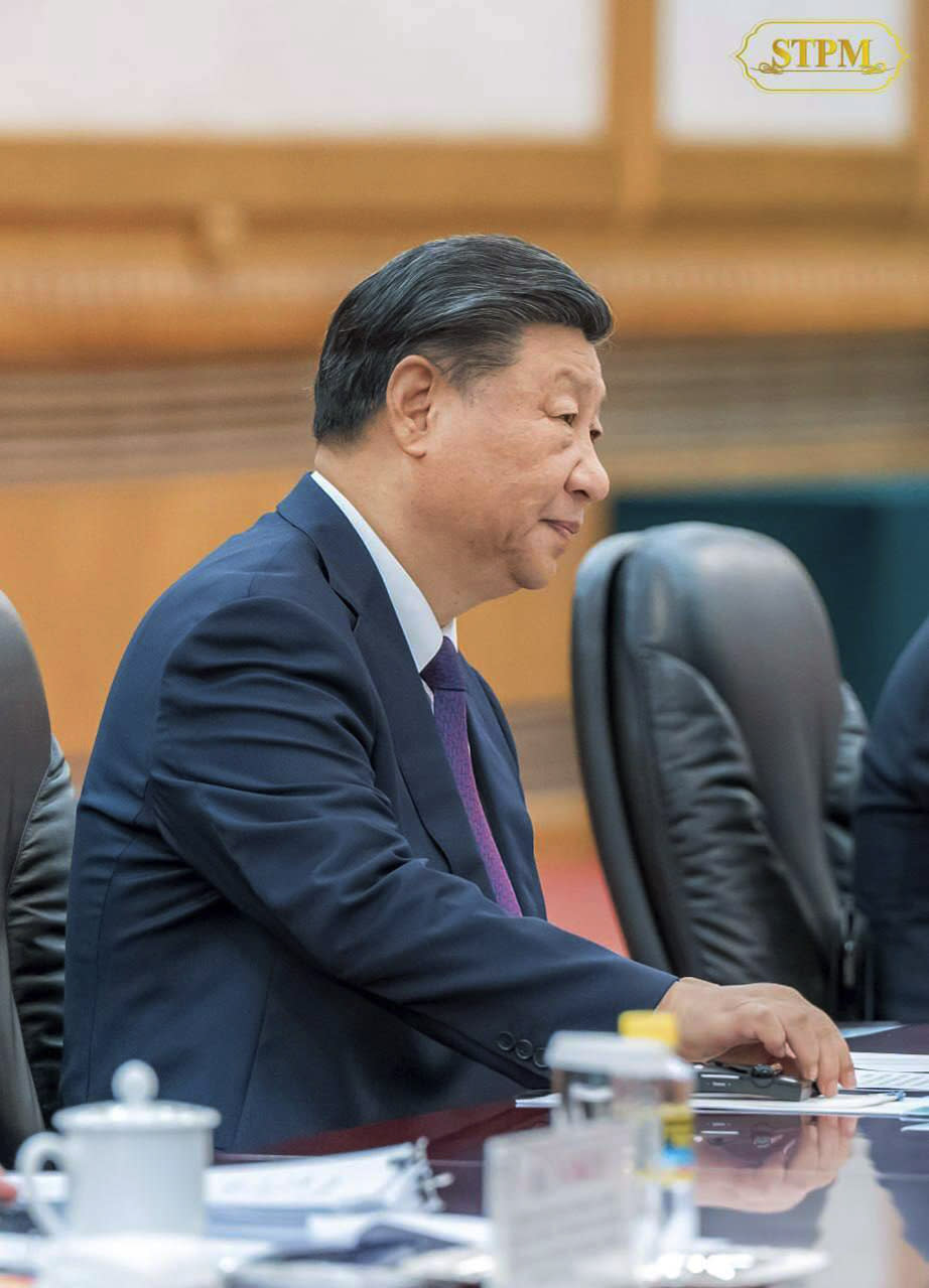 In this photo provided by Cambodia's Prime Minister Telegram, Chinese President Xi Jinping attends during a meeting with Cambodian Prime Minister Hun Manet, in Beijing, China, Friday, Sept. 15, 2023. (Cambodia's Prime Minister Telegram via AP)