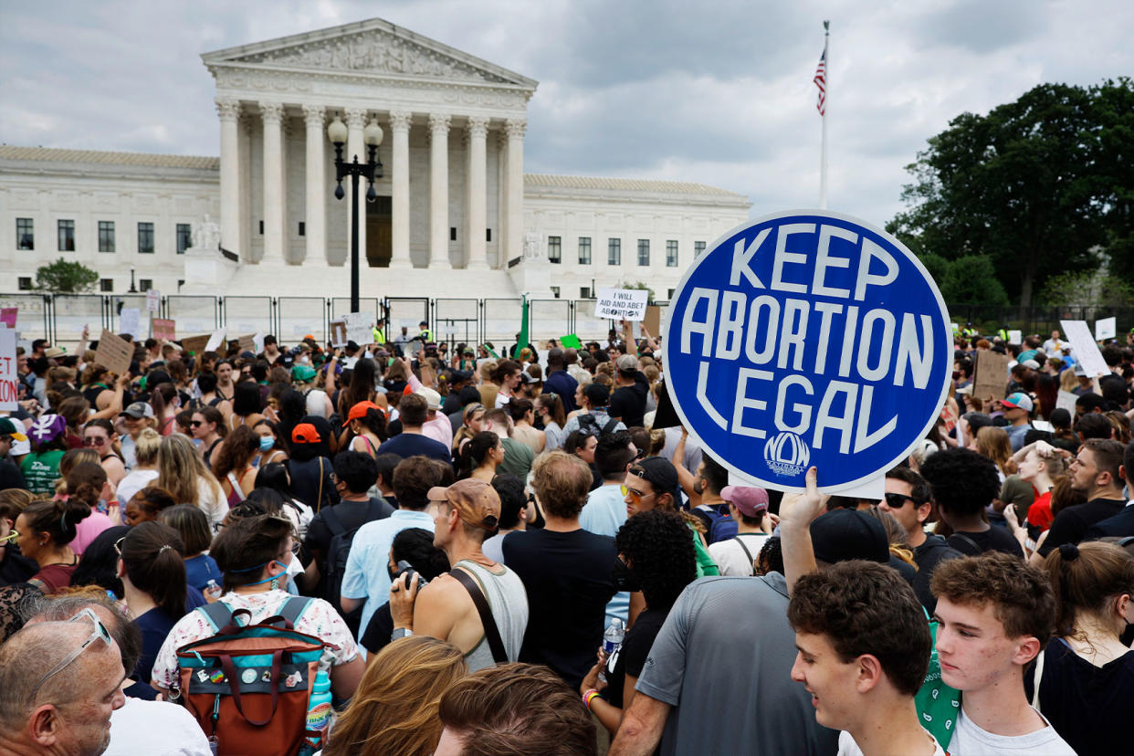abortion-rights activists gather in front of the U.S. Supreme CourtChip Somodevilla/Getty Images