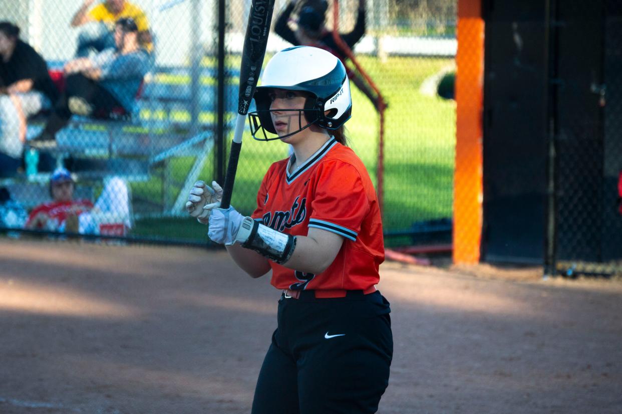 Jonesville softball player Ava Kramer had three total hits, two RBIs and three runs against Addison.