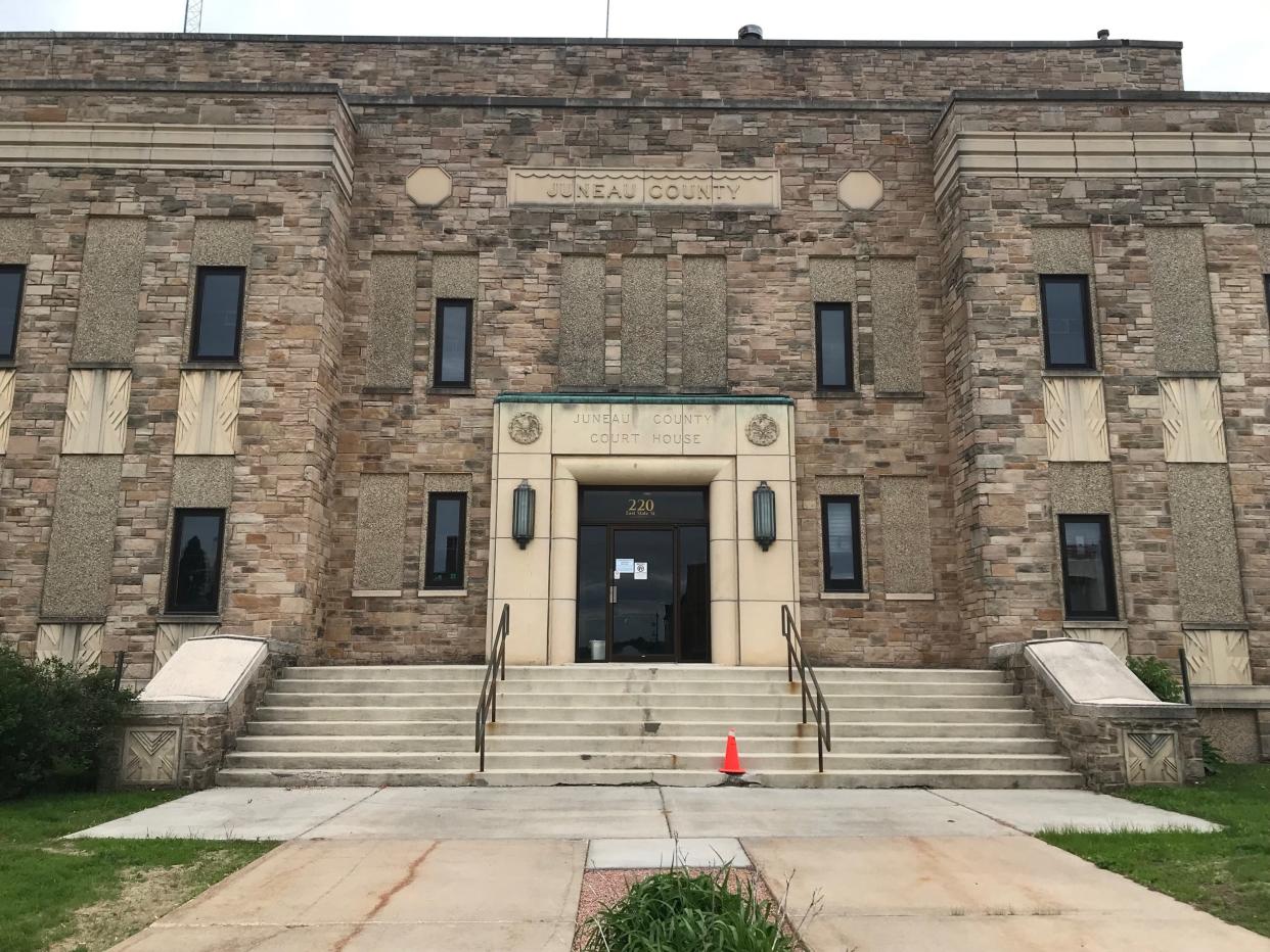 The Juneau County Courthouse in Mauston, Wisconsin sits closed on Saturday, June 4, 2022. A former judge at the courthouse was shot and killed the previous day in a targeted attack.