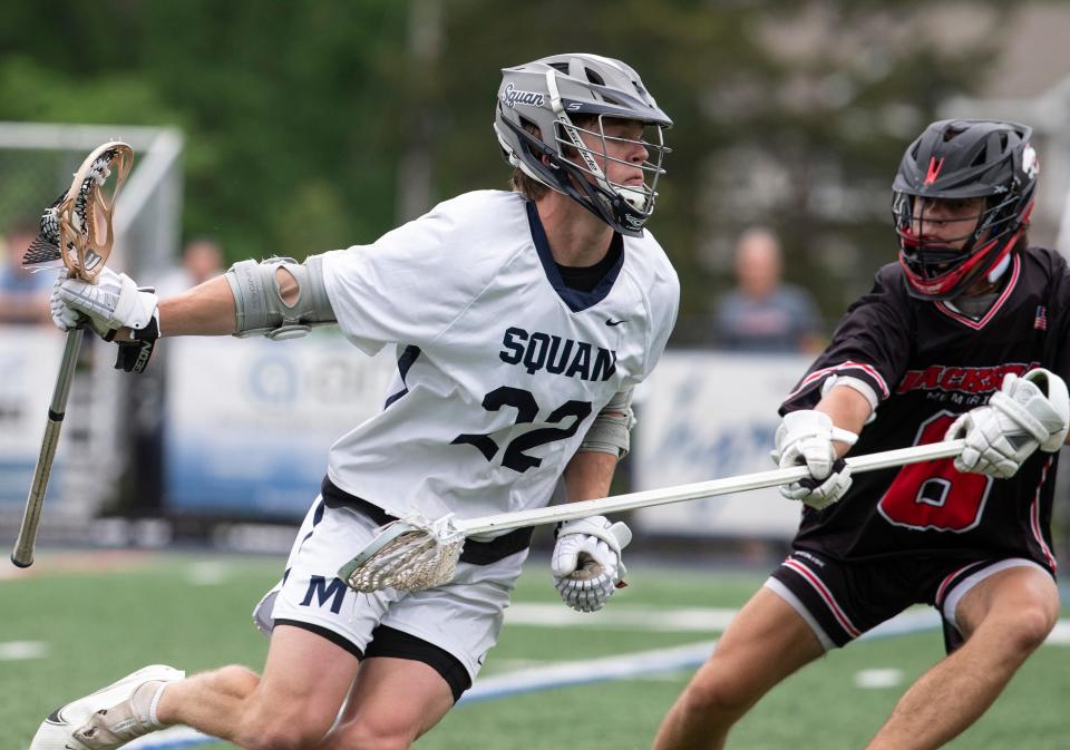 Manasquan’s Brody Muly (22). Jackson Memorial at Manasquan lacrosse.  Manasquan, NJSaturday, May 13, 2023