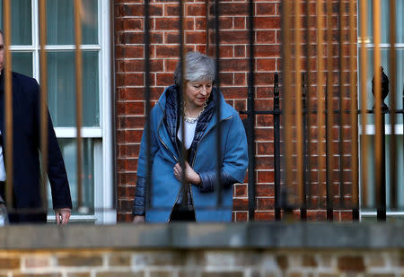 Britain's Prime Minister Theresa May is seen outside Downing Street in London, Britain, February 14, 2019. REUTERS/Peter Nicholls