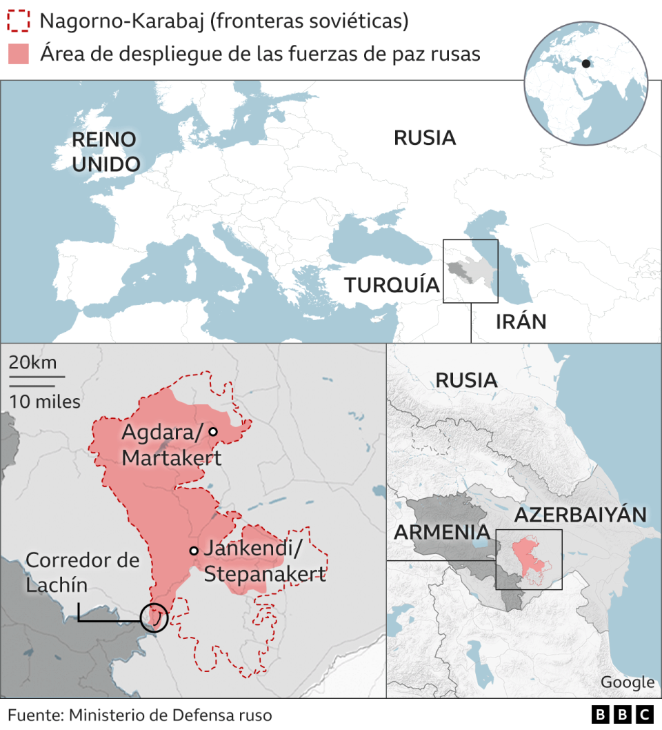 Mapa de la región donde está Nagorno Karabaj.