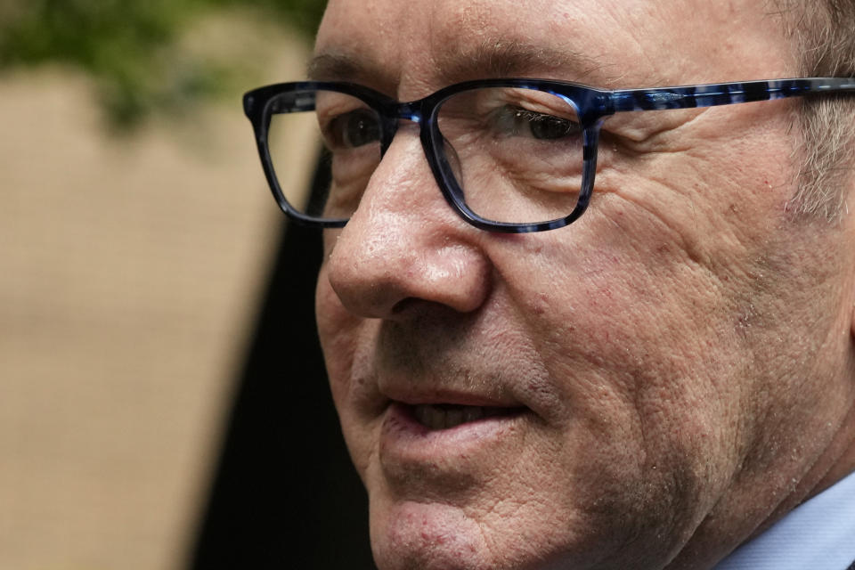 Actor Kevin Spacey leaves Southwark Crown Court in London, Wednesday, June 28, 2023. Spacey is going on trial on charges he sexually assaulted four men as long as two decades ago. The double-Oscar winner faces a dozen charges as his trial begins Wednesday at Southwark Crown Court. Spacey pleads not guilty to all charges .(AP Photo/Frank Augstein)