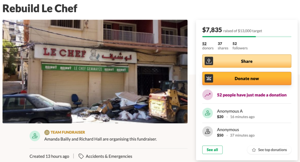 Le Chef wurde bei den verheerenden Explosionen im Hafen von Beirut im August stark beschädigt. Foto: GoFundMe.