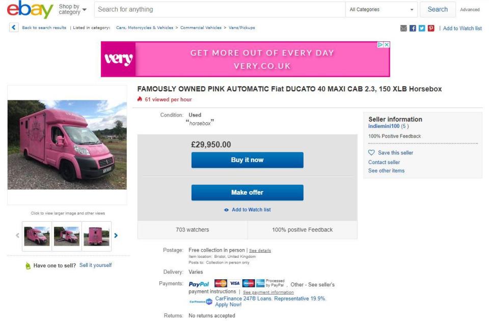 Listing: The horsebox is now being sold for £29,950 on eBay (eBay)