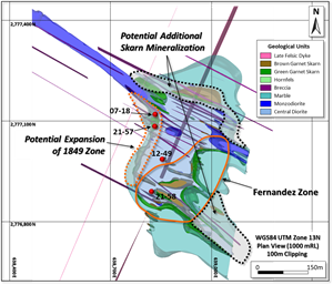 Plan View at 1000 mRL (650 m depth) of potential expansion of 1849 Zone