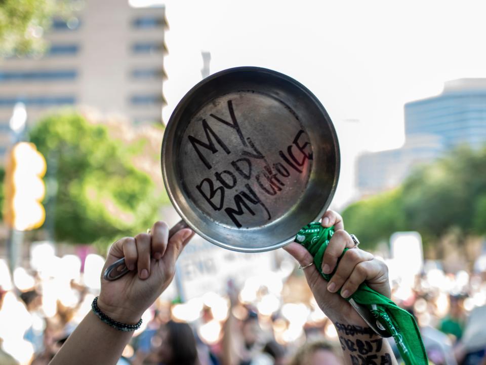 Protesters march during an abortion-rights rally on June 25, 2022 in Austin, Texas.