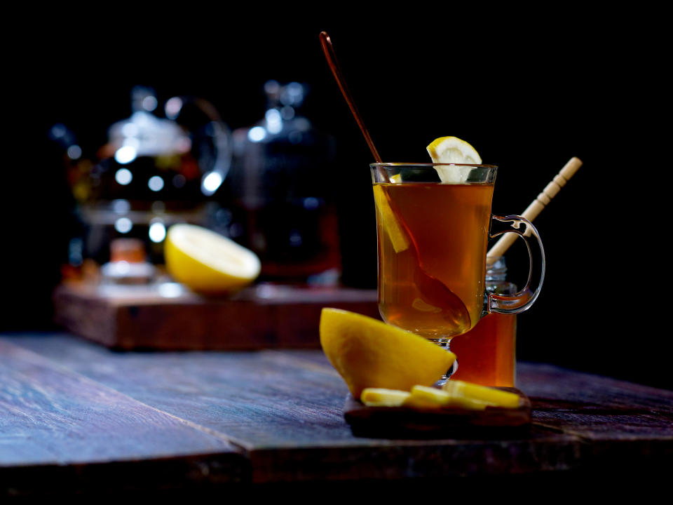 Preparing homemade camomile hot toddy