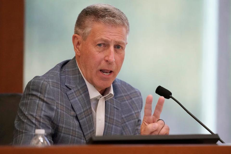 Bruce Hough speaks during the 2nd Congressional District Republican primary debate for outgoing Rep. Chris Stewart's seat, Friday, Aug. 4, 2023, in Farmington, Utah. (AP Photo/Rick Bowmer) Republican