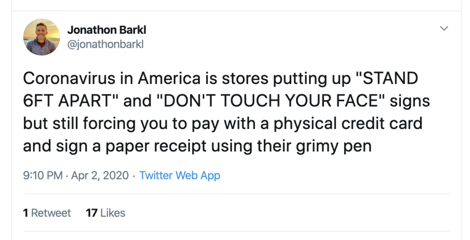 Some restaurants are still requiring customers to sign credit and debit card receipts for takeout orders during the pandemic, even though they aren't required to.