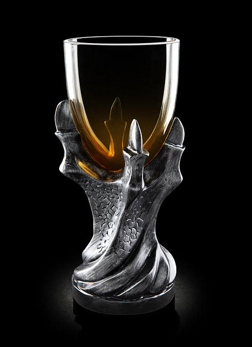 Dragonclaw Goblet Your cup will runneth over with hearty pours of Westerosi spirits like a sweet Arbor Gold or a Dornish Sour Red. And drink deep, because you never know what tomorrow (or the next episode) might bring. ThinkGeek, $23.99 (Credit: ThinkGeek.com)