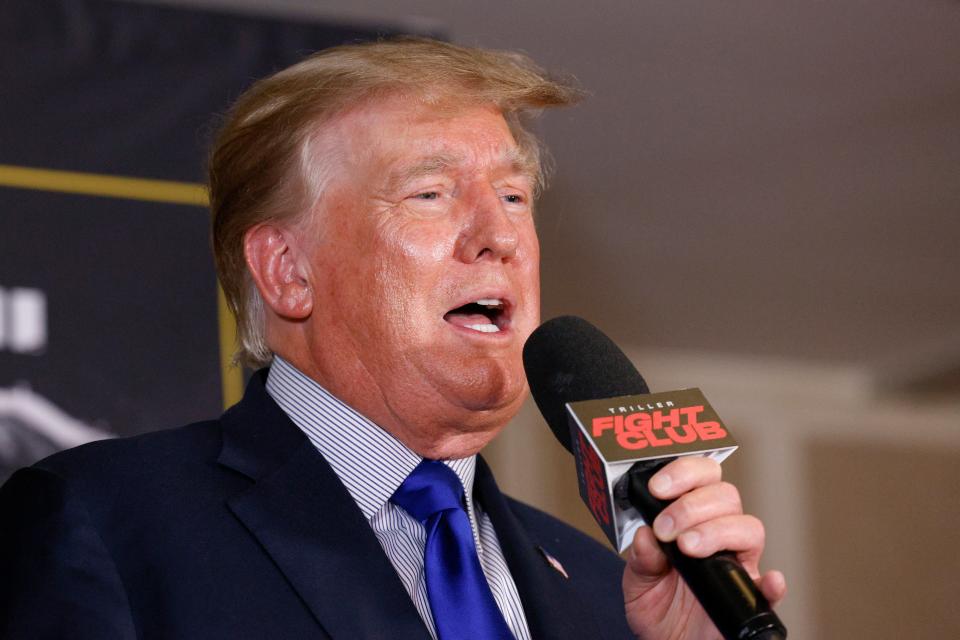 File: Donald Trump speaks to the crowd at the Seminole Hard Rock Hotel and Casino on 11 September 2021 in Florida (Getty Images)