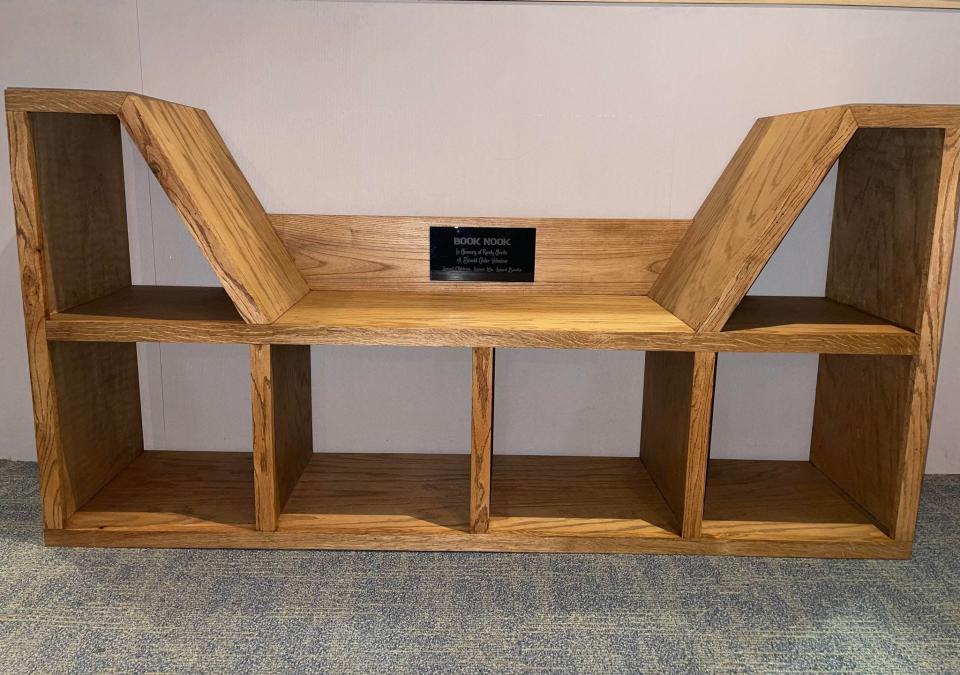 Students at Pioneer built the DeWald Center's new book nook in memory of Randy Moritz, an Altrusa member who passed away last year.