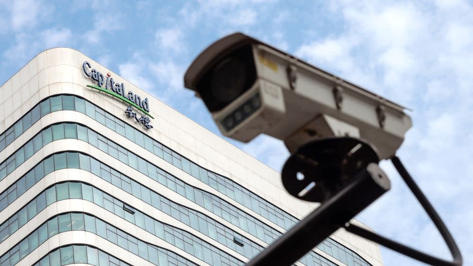 A security camera stands in front of the Shanghai building where Capvision's offices are located, on May 10, 2023. - Alex Plavevski/EPA-EFE/Shutterstock