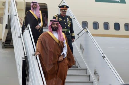FILE PHOTO: Saudi Arabia's Crown Prince Mohammed bin Salman arrives at Ministro Pistarini in Buenos Aires, Argentina, November 28, 2018. Argentine G20/Handout via REUTERS