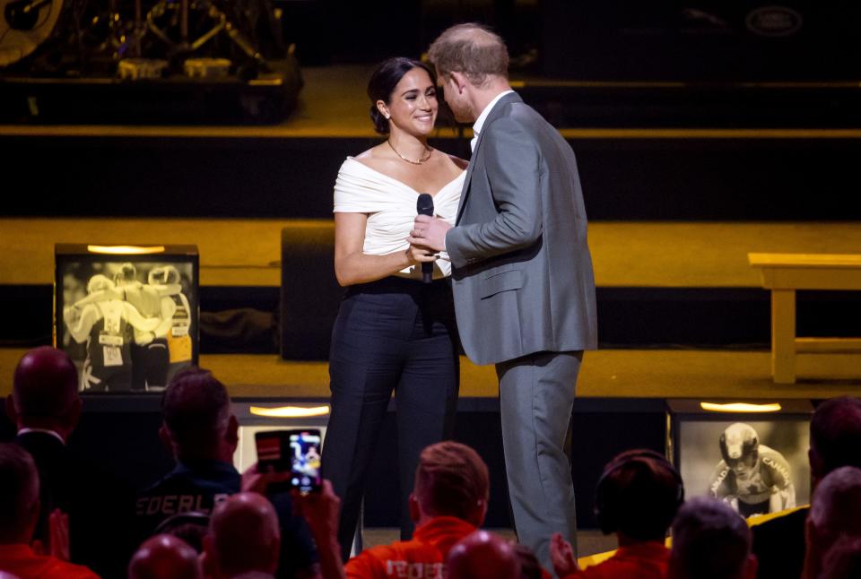 The Duke and Duchess of Sussex at the opening ceremony of the Invictus Games, in April 2022. (Getty Images)