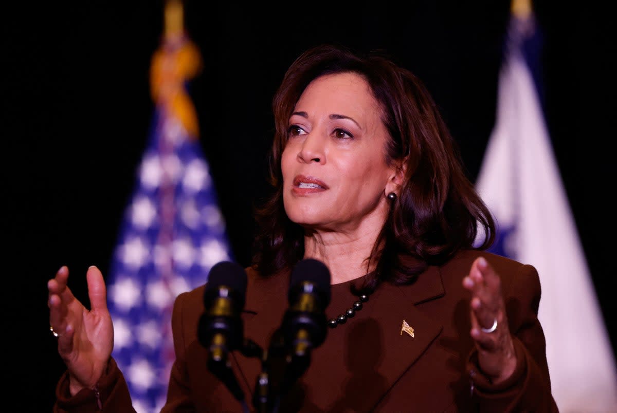 US Vice President Kamala Harris speaks at the Women’s Missionary Society retreat of the African Methodist Episcopal Church in Myrtle Beach, South Carolina, U.S., January 6, 2024.    ( REUTERS/Randall Hill)