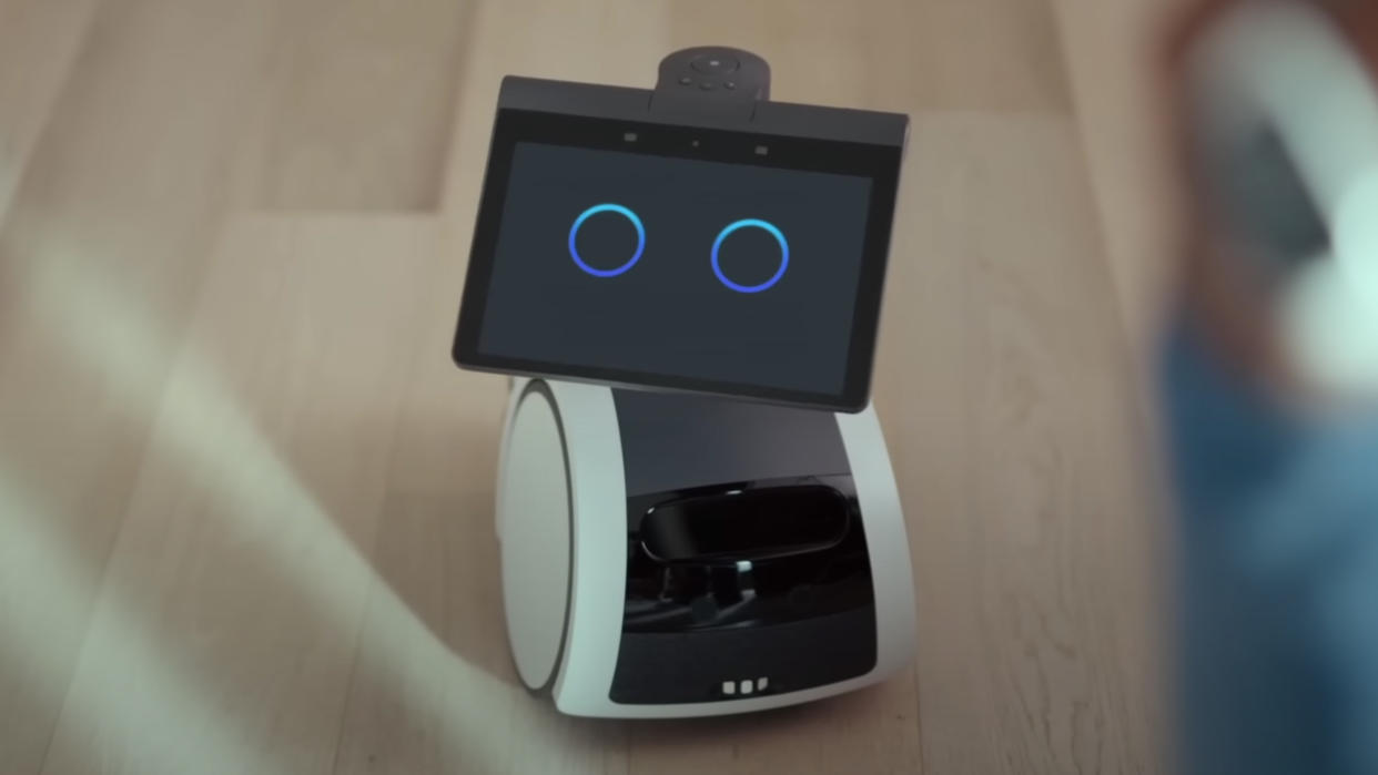  Amazon's Astro robot showing eyes on its screen 