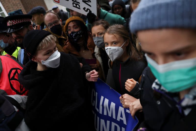 Climate activist Greta Thunberg attends a protest ahead of the UN Climate Conference, in London