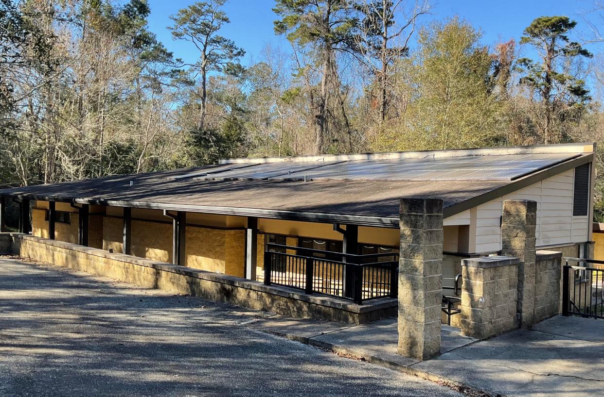 The solar panels at the Unitarian Universalist Church on Meridian Road. Along with Ted's Montana Grill this was one of the first two solar arrays installed in Tallahassee over 14 years ago.