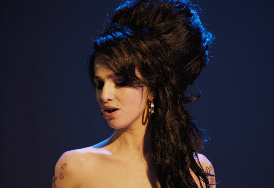 Marisa Abela plays Amy Winehouse in the upcoming biopic about the late British singer that hits theaters in May. (Courtesy Focus Features)