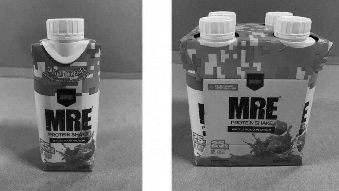 MRE Salted Caramel Protein Shake four-count packs of 330ml cartons