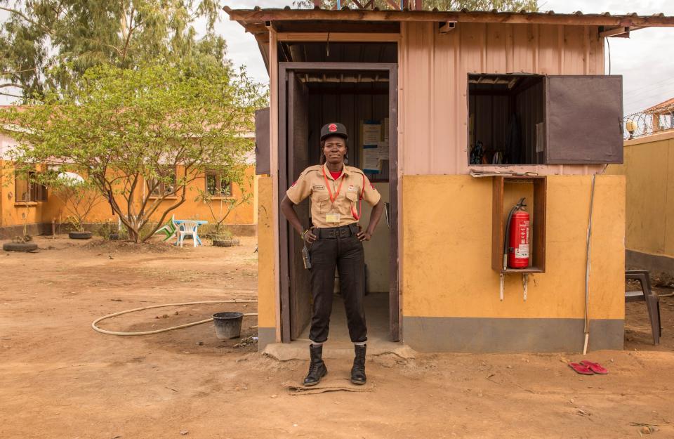 Security guard Marlin Keji John, 30, poses in Juba, South Sudan, on&nbsp;Feb. 22, 2018.