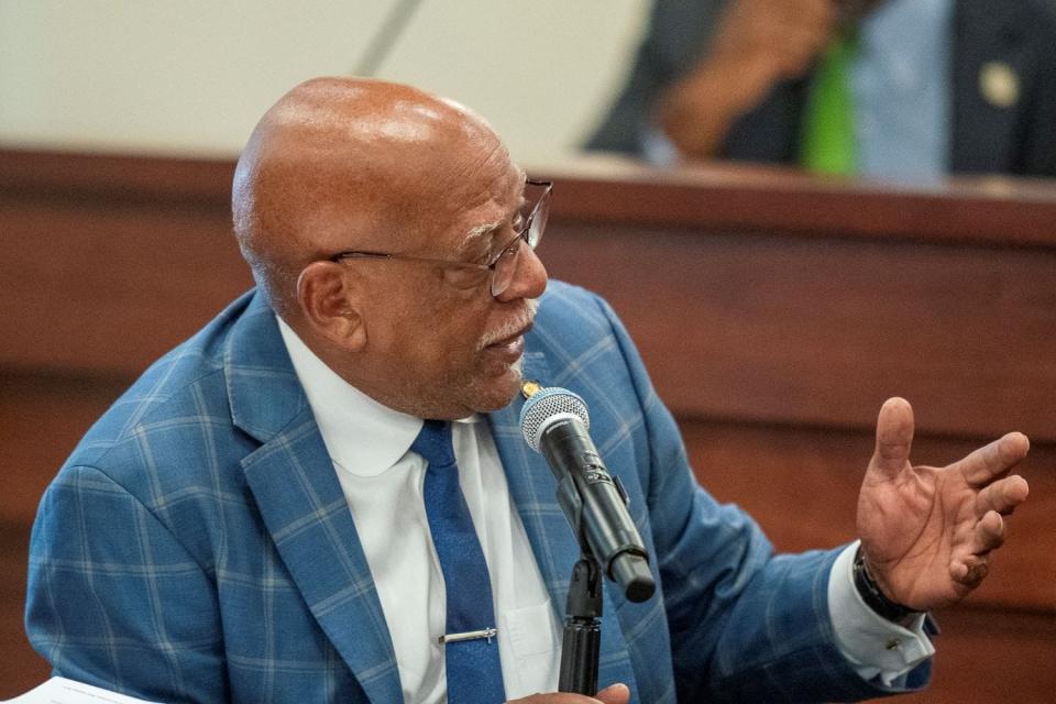 State Sen. Rodger Smitherman, D-Birmingham, speaks during a meeting of the Permanent Legislative Reapportionment Committee on July 17, 2023, at the Alabama Statehouse.