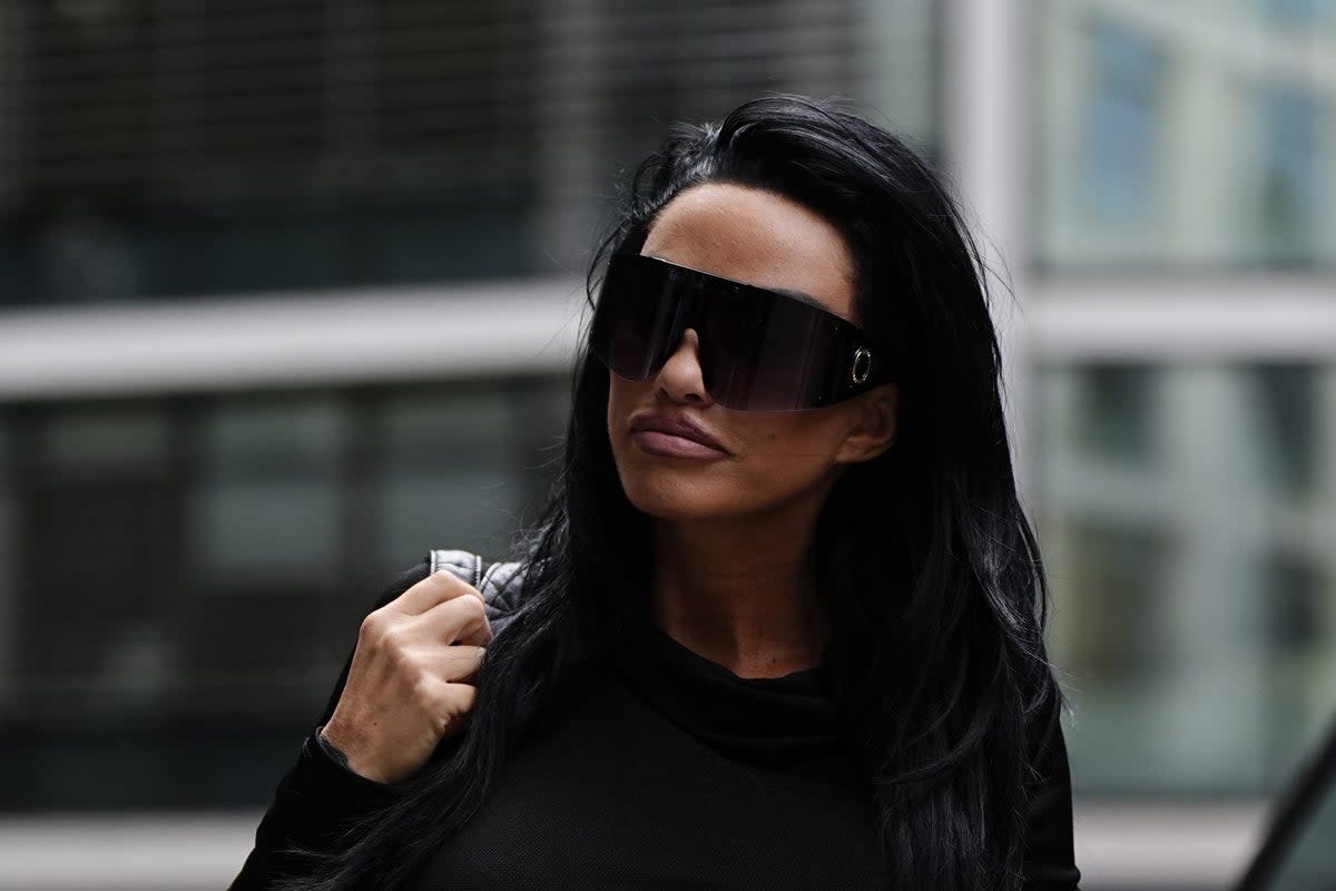 Katie Price arriving at the Rolls Building, London, to face questions over her finances at a public examination in court on Tuesday (Aaron Chown/PA Wire)