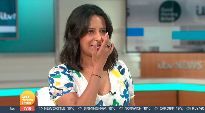 Ranvir Singh wept as she discussed the racism her son faces. (ITV)