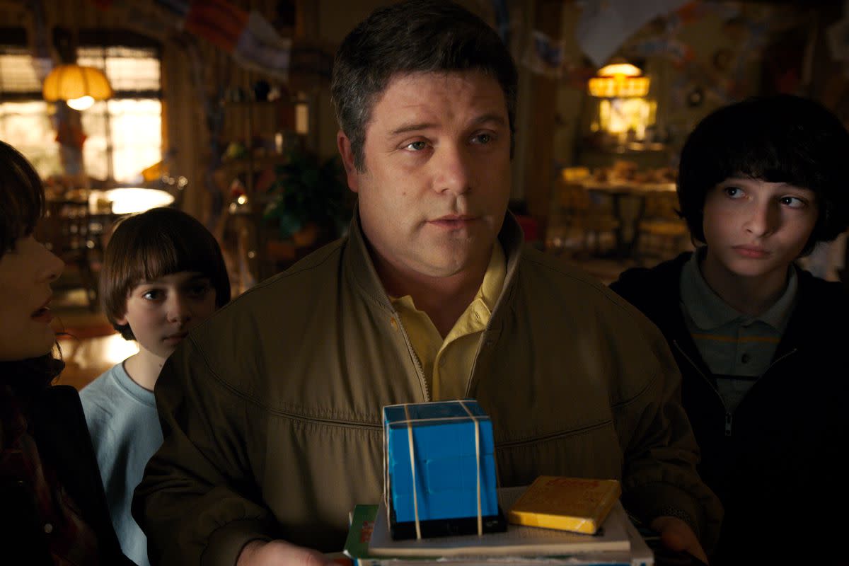 From left: Winona Ryder as Joyce, Noah Schnapp as Will, Sean Astin as Bob, and Finn Wolfhard as Mike in <em>Stranger Things</em> (Photo: Netflix)