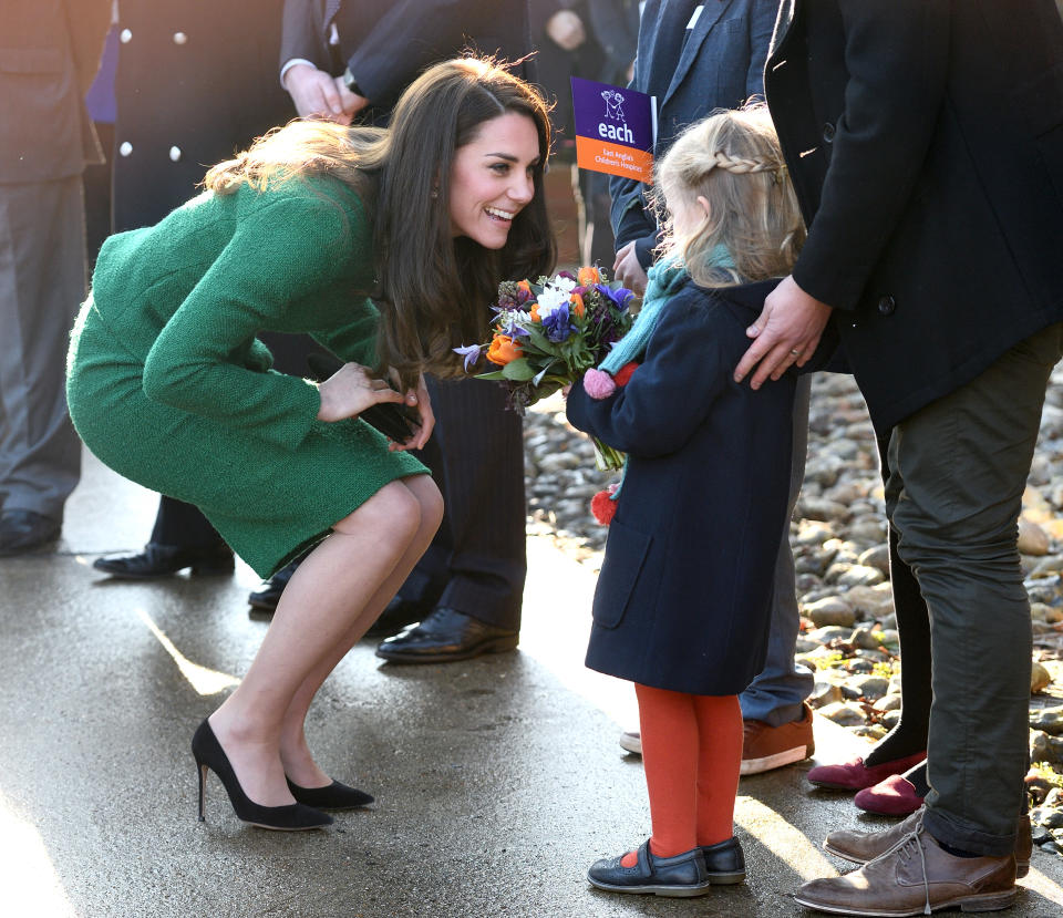 Kate Middleton, like other female members of the royal family, must wear pantyhose in public. (Photo: Getty Images)