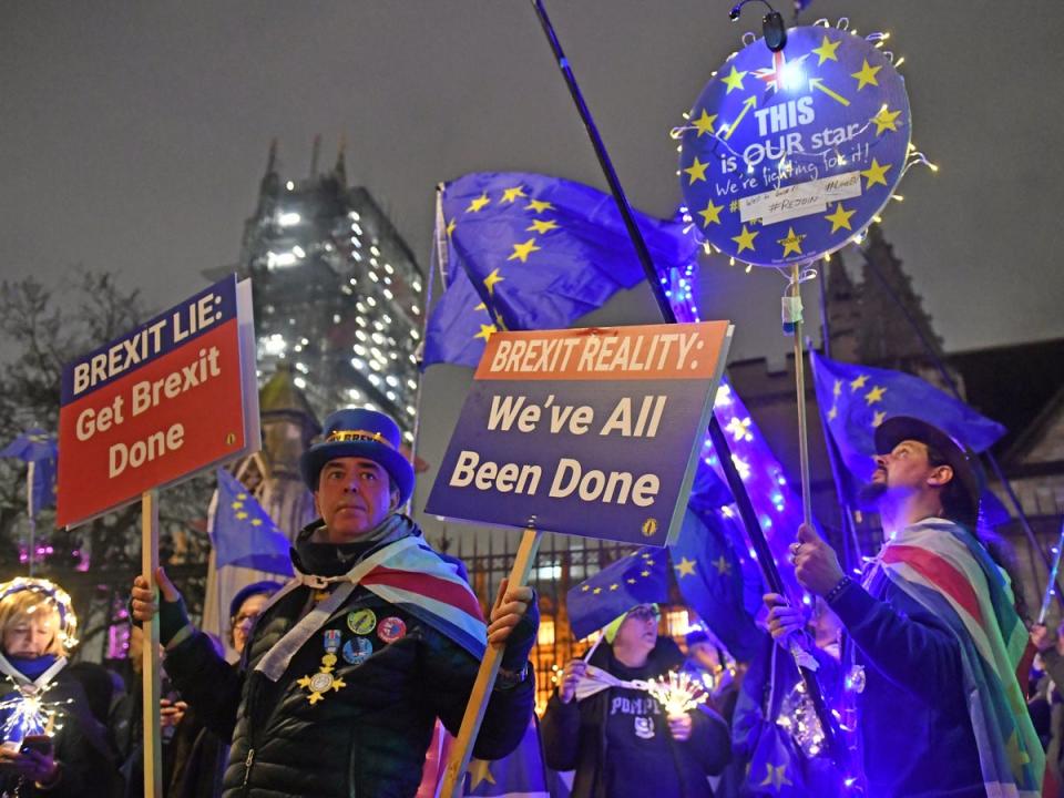 Anti-Brexit protesters outside Parliament (PA)