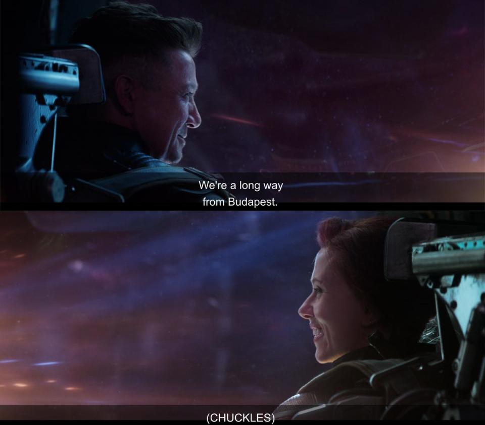 Jeremy Renner and Scarlett Johansson in "Avengers: Endgame" as their characters, Clint and Natasha, head to Vormir to acquire the Soul Stone