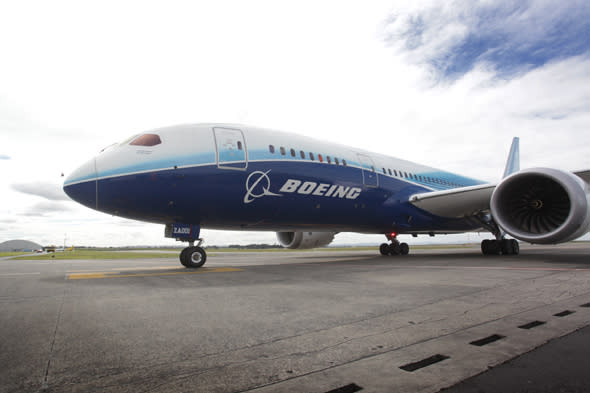 A Boeing 787 Dreamliner aircraft arrives at Auckland International Airport on November 12, 2011. Boeing says the twin-aisle 787's construction, partly from lightweight composite materials, means it consumes 20 percent less fuel than comparable planes, an attractive proposition for airlines facing soaring fuel costs. AFP PHOTO / Bradley AMBROSE (Photo credit should read Bradley AMBROSE/AFP/Getty Images)