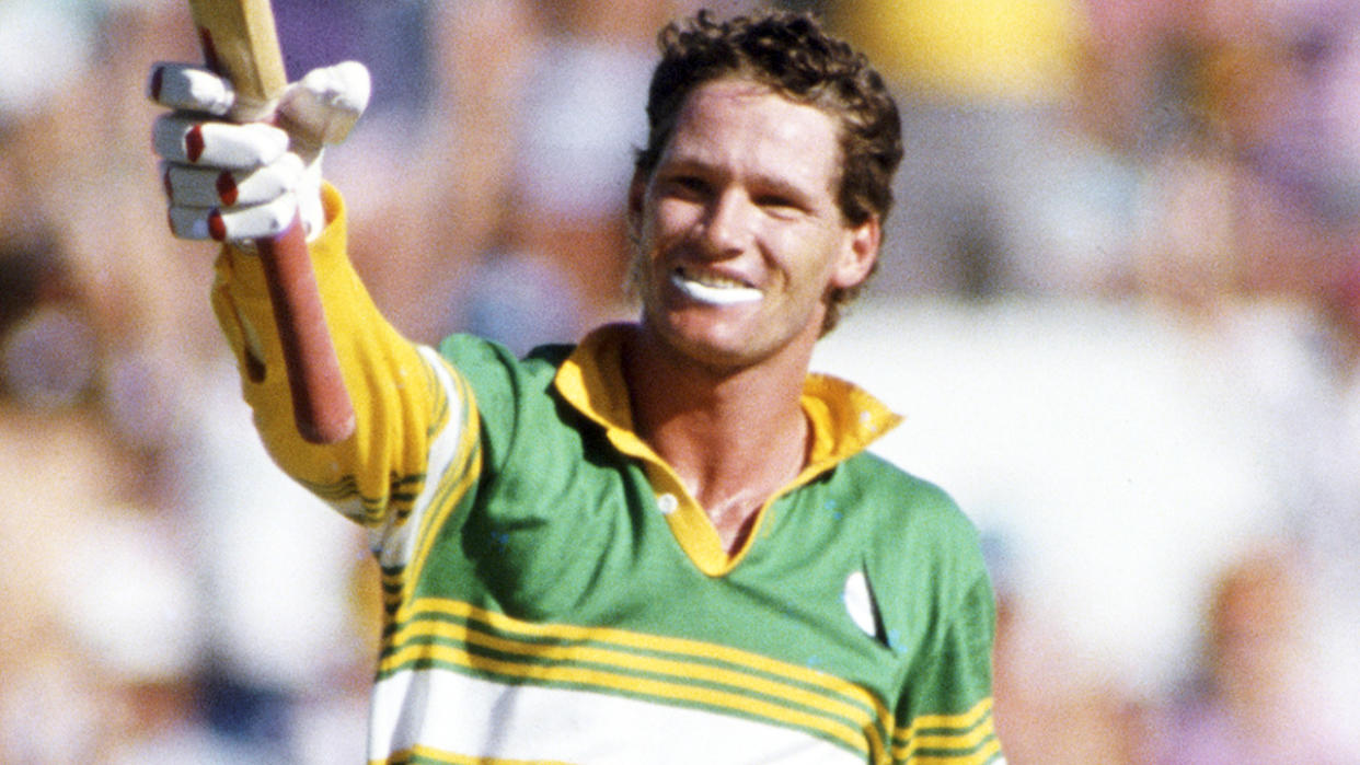 Dean Jones, pictured here celebrating a century against Pakistan in 1987.