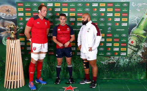 Referee Luke Pearce flips a coin in front of Alun Wyn Jones of Wales and Mikheil Nariashvili of Georgia - Credit: Francois Nel - World Rugby/World Rugby via Getty Images