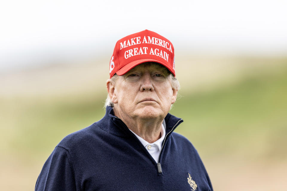 Former President Donald Trump in Turnberry, Scotland, on May 2, 2023. (Robert Perry / Getty Images)