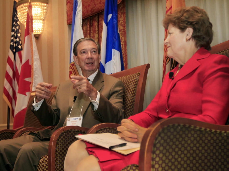 U.S. Sen. Jeanne Shaheen D-N.H. listens to Patrick Binns, Consul General of Canada to New England, during a forum Monday, Aug. 13, 2012 in Concord, N.H. aimed at improving trade between New Hampshire and eastern Canadian provinces. Organized by the New Hampshire-Canada Trade Council, Monday's conference includes sessions on trade opportunities in the areas of education, energy, manufacturing, public-private partnerships and women's entrepreneurship. (AP Photo/Jim Cole)