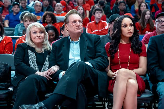 Jacki Weaver as Shelly Sterling, Ed O'Neill as Donald Sterling and Cleopatra Coleman as V. Stiviano in 