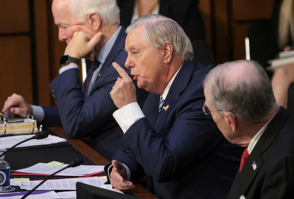 Sen. Lindsey Graham, R-S.C., questions Supreme Court nominee Judge Ketanji Brown Jackson during her Senate Judiciary Committee confirmation hearing in the Hart Senate Office Building on Capitol Hill March 22, 2022, in Washington, D.C.