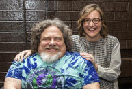 FILE - Co-directors Jim LeBrecht, left, and Nicole Newnham from the documentary "Crip Camp" are seen during the Sundance Film Festival on Jan. 24, 2020, in Park City, Utah. The disabled have a moment in the Oscar spotlight that they hope becomes a movement. LeBrecht, who has spina bifida and uses a wheelchair, says a golden age for disabled films could come if Hollywood lets them tell their own stories. (Photo by Charles Sykes/Invision/AP, File)