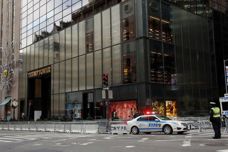 FILE PHOTO - A New York City Police (NYPD) car is parked outside the security perimeter for the Trump Tower following President-elect Donald Trump's election victory, in New York City, U.S. on November 10, 2016. REUTERS/Brendan McDermid/File Photo