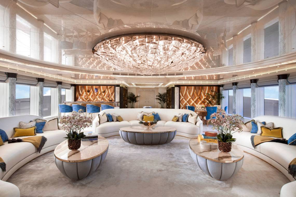 A glimpse of the living room in the Ahpo superyacht.