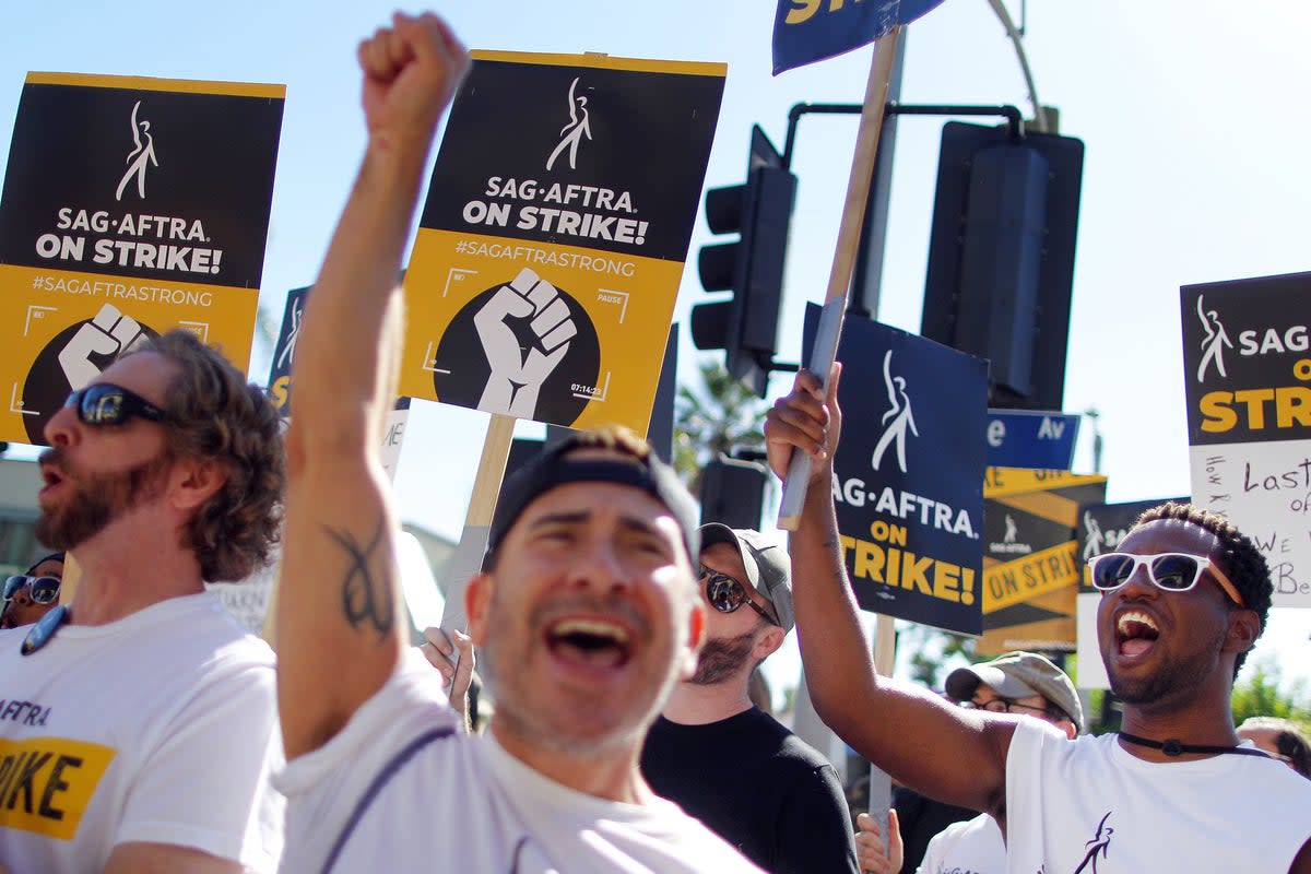 Union power: Picketers chant outside Paramount Studios on day 118 of the Sag-Aftra strike (Getty)
