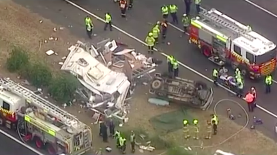 The crash, which happened around 3.15pm on Thursday afternoon, has been described by emergency crews as horrific. Source: 7News