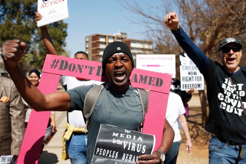 South African demonstrators protest against the Covid-19 vaccine (AFP via Getty Images)